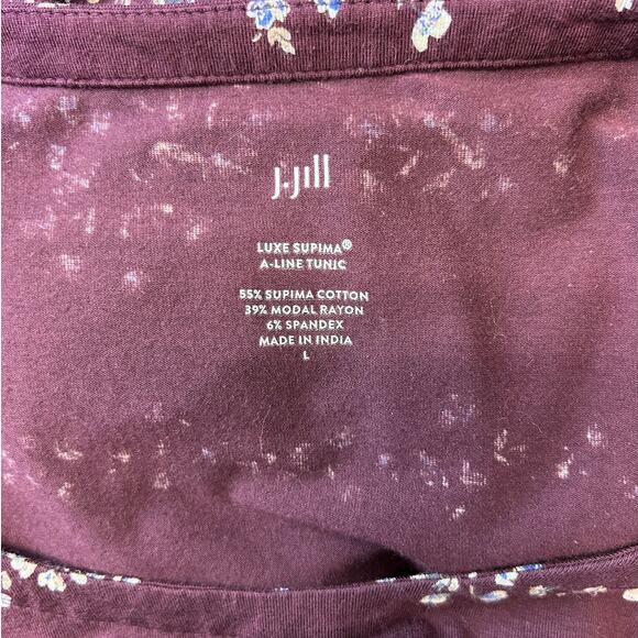 J. Jill Women's 3/4 Sleeve Luxe Supima A-Line Tunic, Deep Wine Floral, size L - Picture 6 of 10